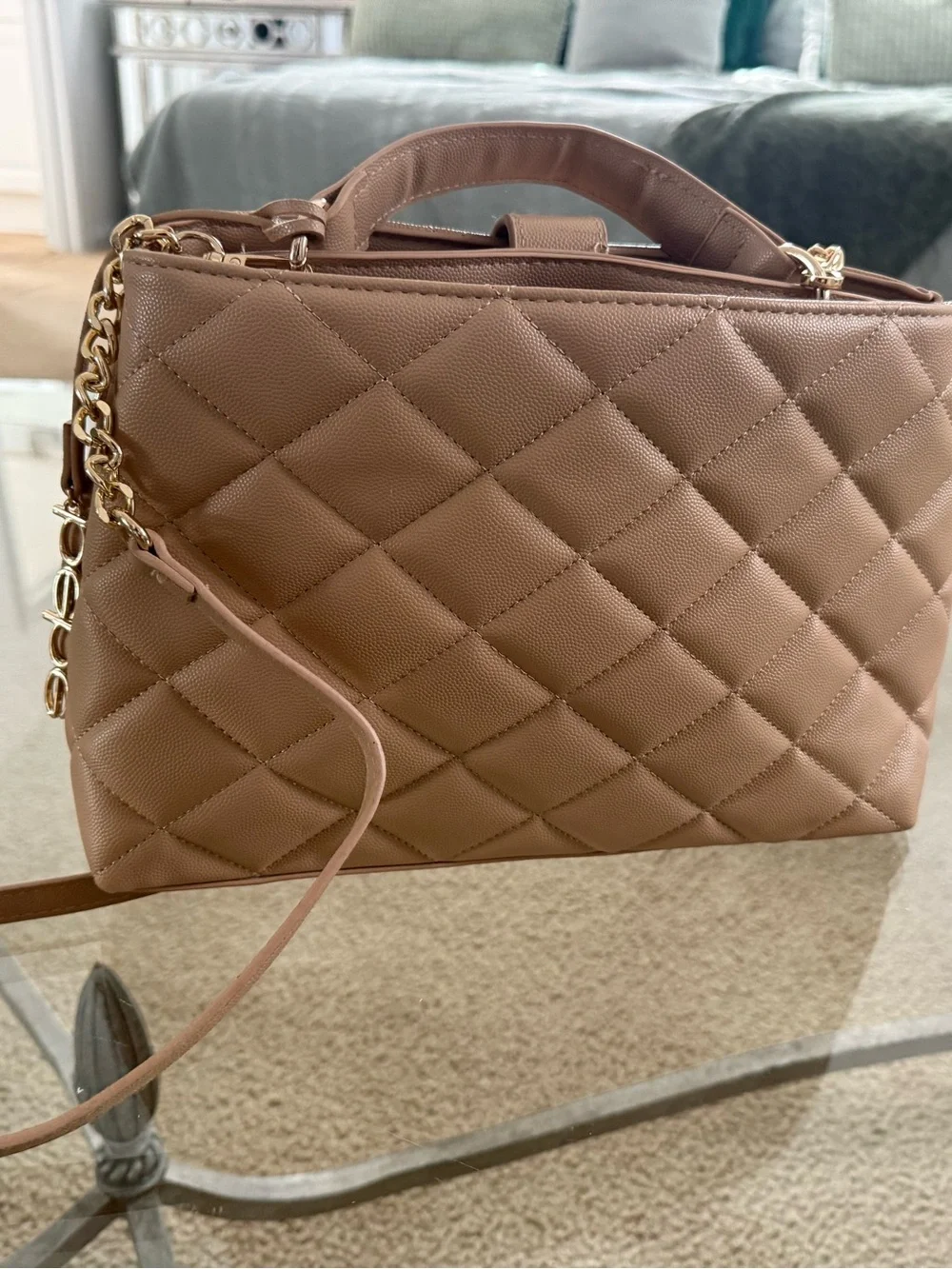 Bebe Quilted Top-Handle Lyla Caviar Shoulder Bag